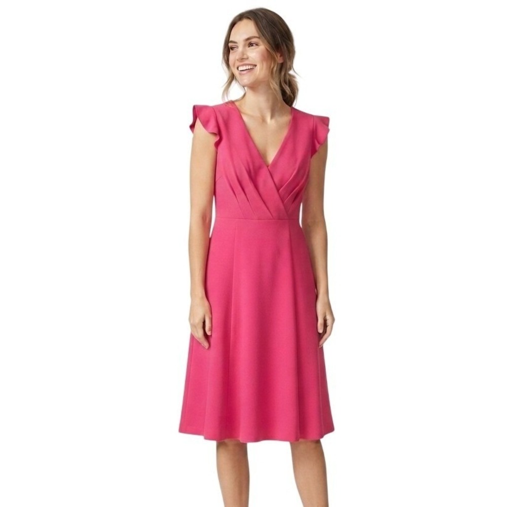 Nicole Miller Dress Womens 12 Pink Studio Ruffle Sleeve Surplice Sheath NWT